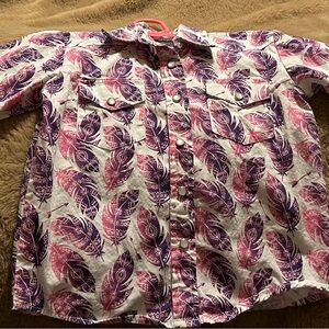 Vibrant Feather Print Kids Button Down Shirt
